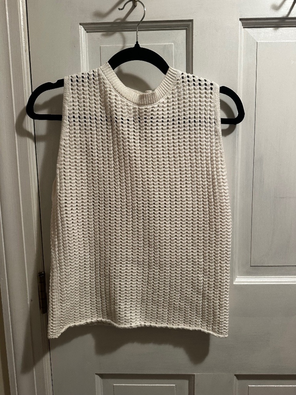 DISSH Open Knit Cotton Sweater Tank Ivory Sleeveless Crochet Top Size Small